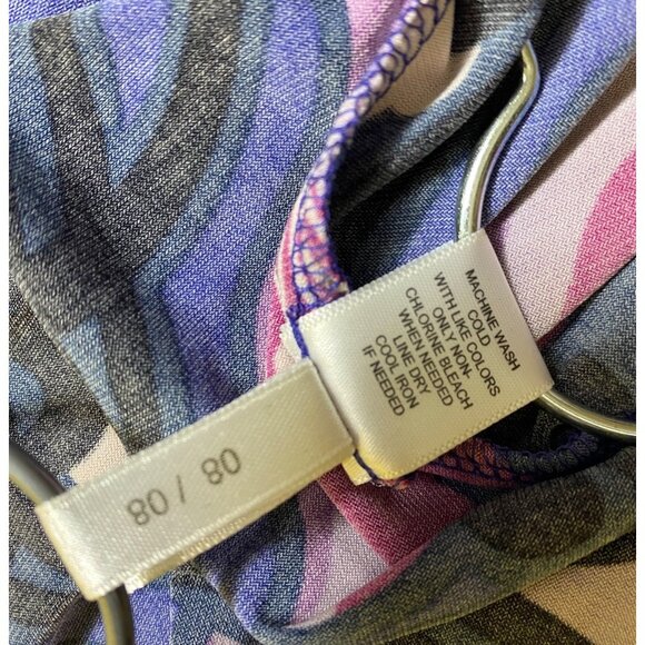 Purple Floral Long-Sleeve‎ Blouse With Bow Tie Neck Large Retro Seventies Sexy - Picture 4 of 4